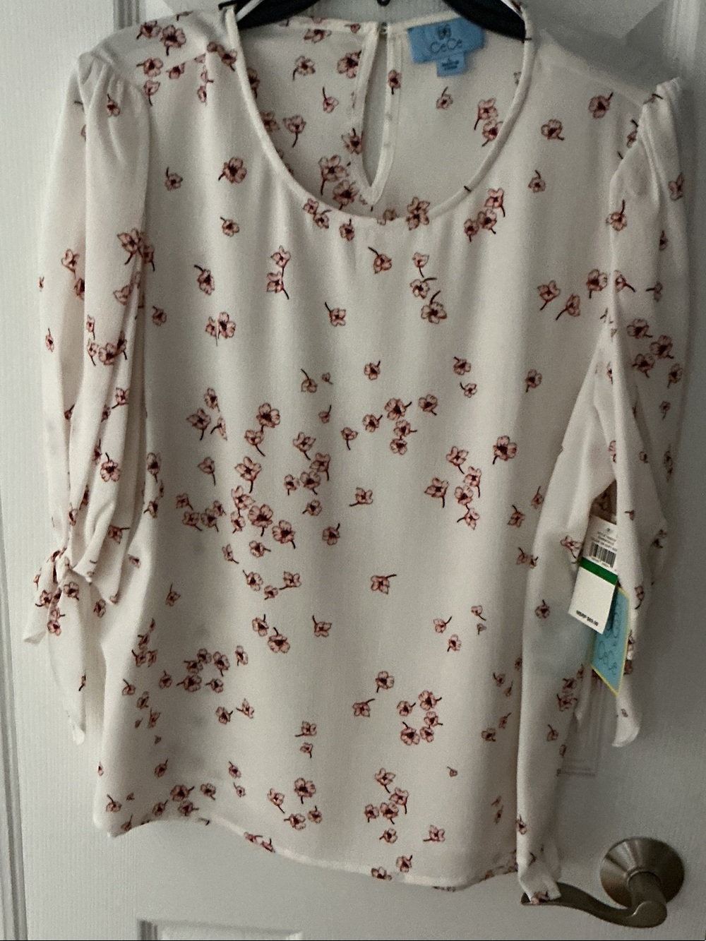 CeCe Cream Blouse with Red Floral Print